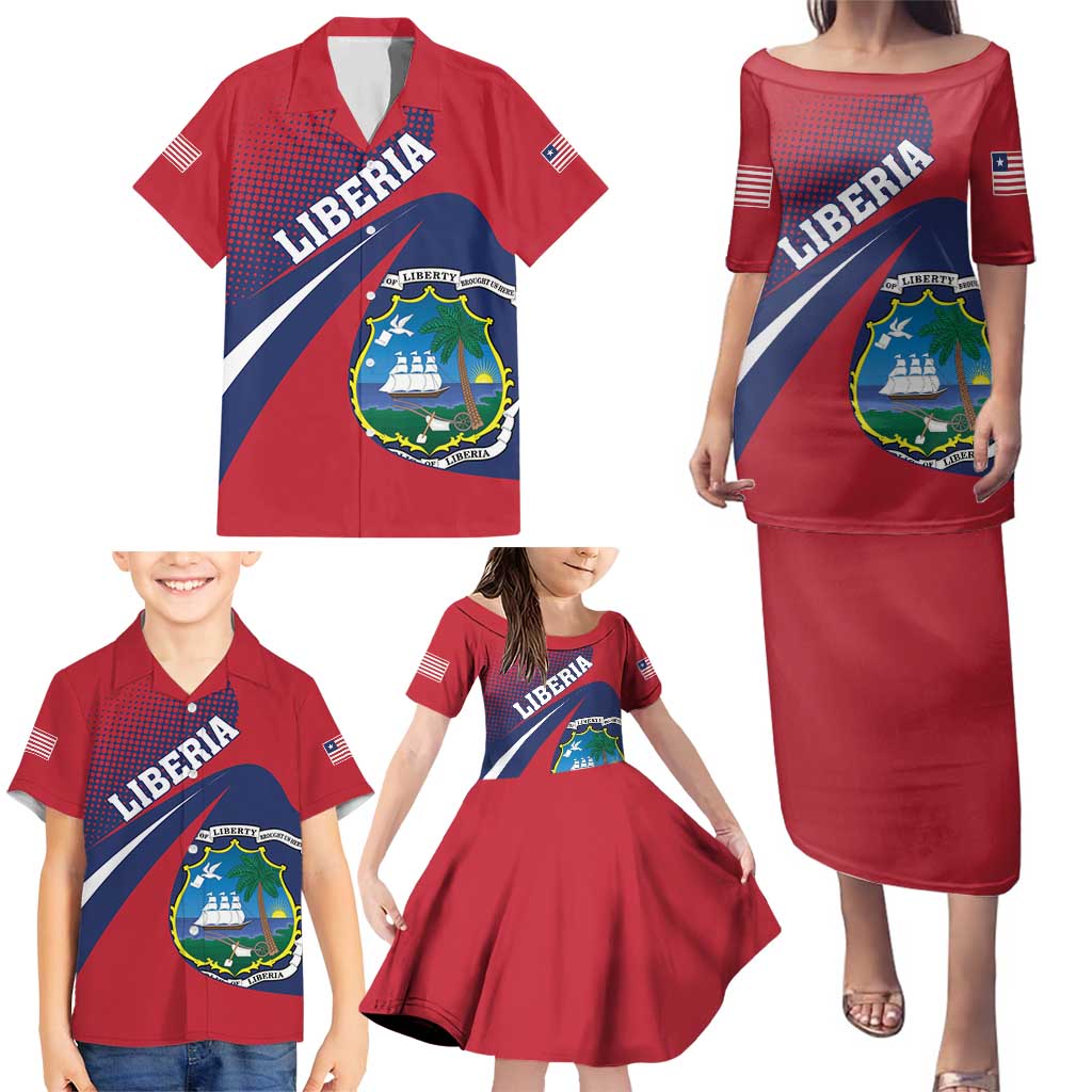 Liberia Coat Of Arms Family Matching Puletasi and Hawaiian Shirt Red Version - Wonder Print Shop