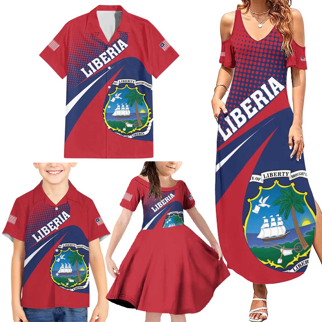 Liberia Coat Of Arms Family Matching Summer Maxi Dress and Hawaiian Shirt Red Version - Wonder Print Shop