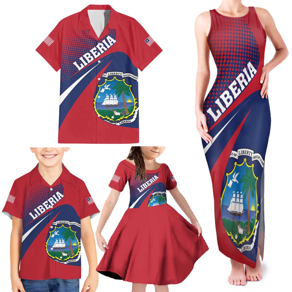 Liberia Coat Of Arms Family Matching Tank Maxi Dress and Hawaiian Shirt Red Version - Wonder Print Shop