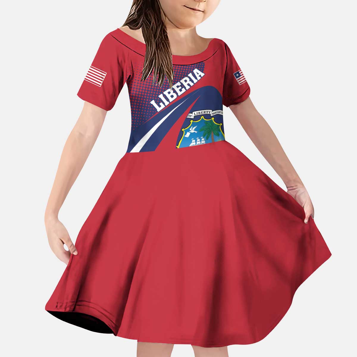 Liberia Coat Of Arms Kid Short Sleeve Dress Red Version - Wonder Print Shop