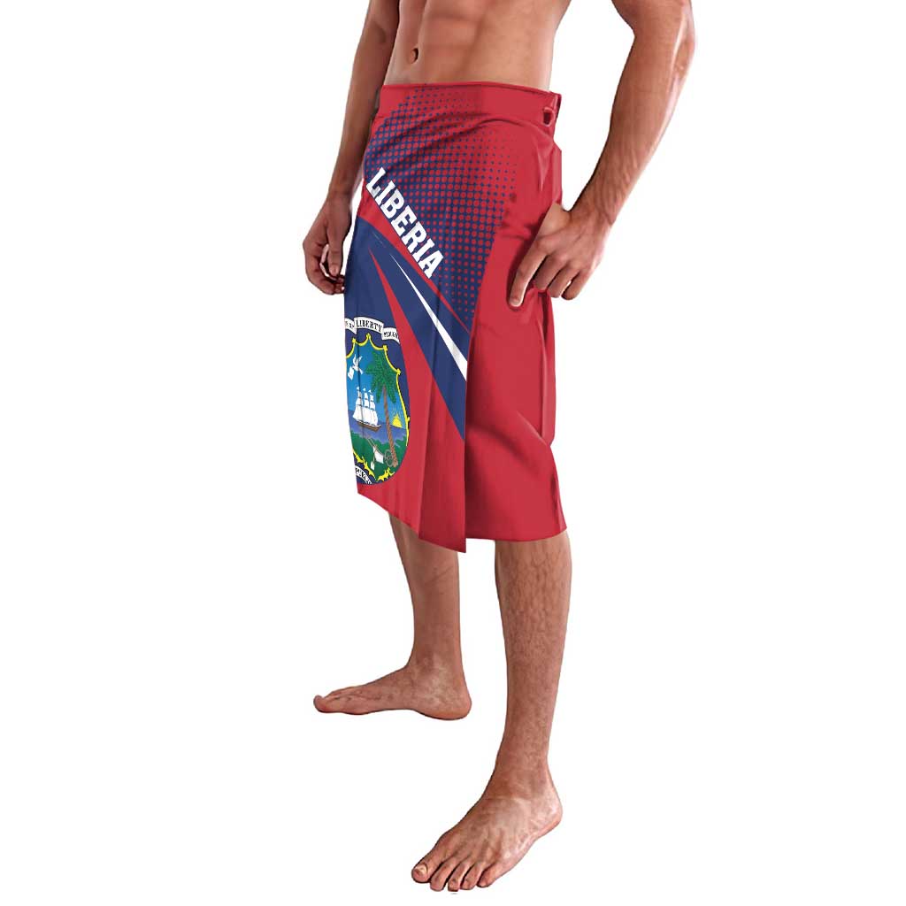 Red Liberia-themed sarong skirt with side graphic and curved drape front