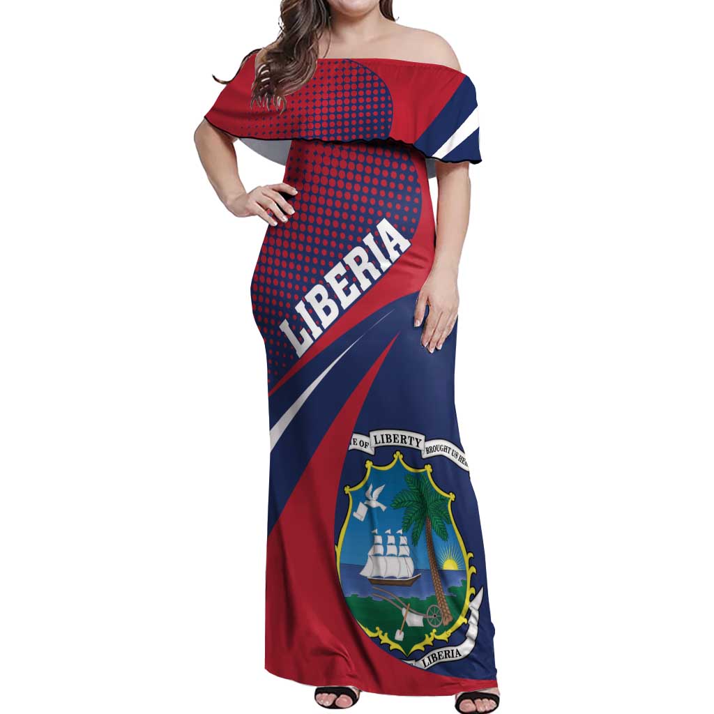 Liberia Coat Of Arms Off Shoulder Maxi Dress Red Version - Wonder Print Shop