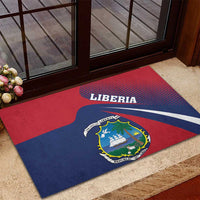 Red and navy Liberia rubber doormat with coat of arms seal and "LIBERIA" title