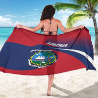 Red Liberia sarong with flag stripes and coat of arms emblem, worn as wrap