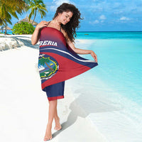 Red Liberia sarong with coat of arms crest and LIBERIA lettering, knee-length