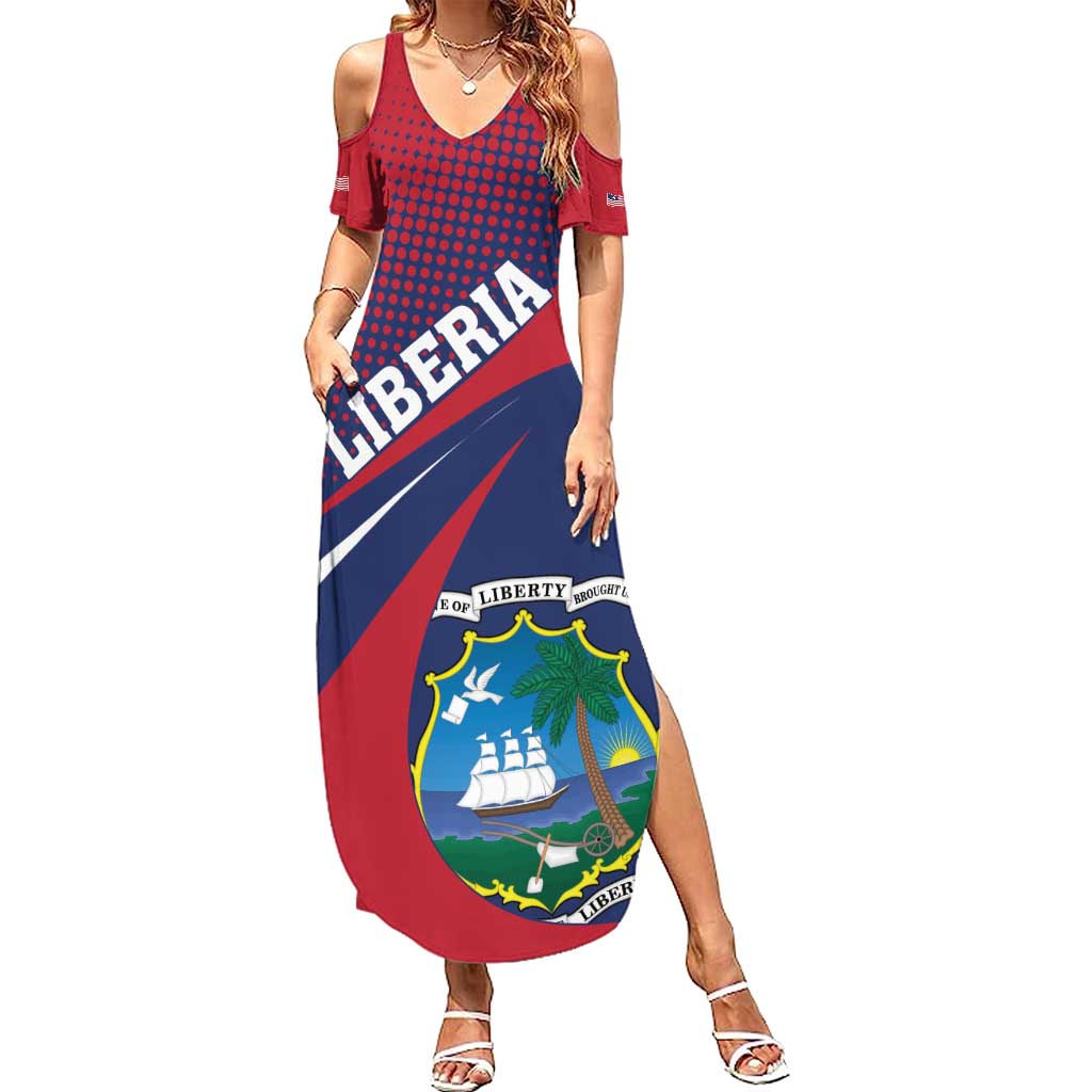 Liberia Coat Of Arms Summer Maxi Dress Red Version - Wonder Print Shop