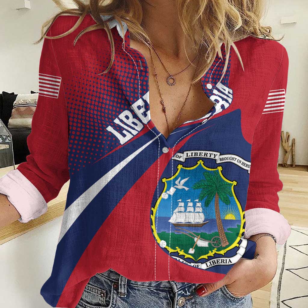 Liberia Coat Of Arms Women Casual Shirt Red Version