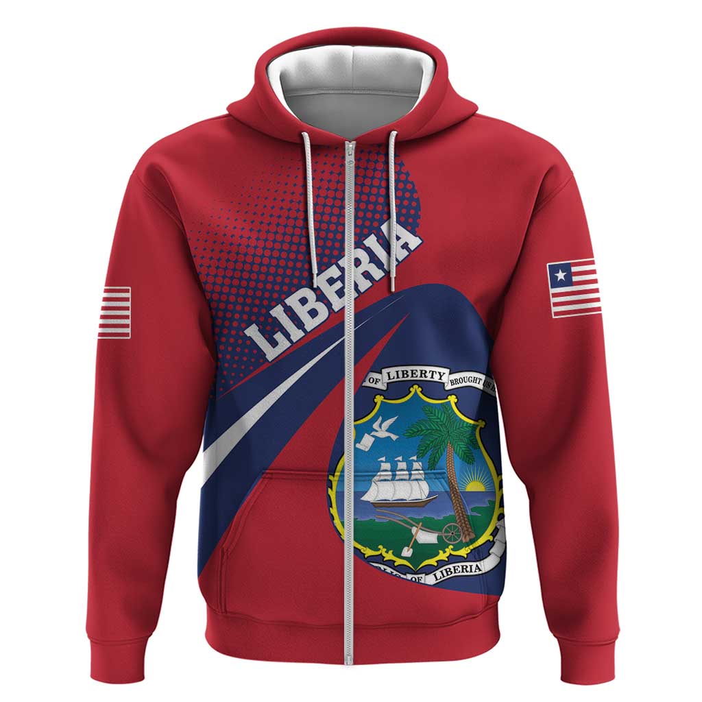 Liberia Coat Of Arms Zip Hoodie Red Version - Wonder Print Shop