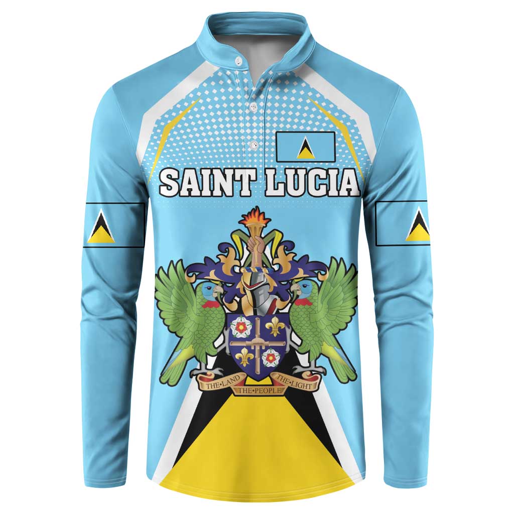 Personalized Saint Lucia Coat Of Arms Button Sweatshirt Sent Lisi Flag Style - Wonder Print Shop