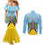 Personalized Saint Lucia Coat Of Arms Couples Matching Mermaid Dress and Long Sleeve Button Shirt Sent Lisi Flag Style