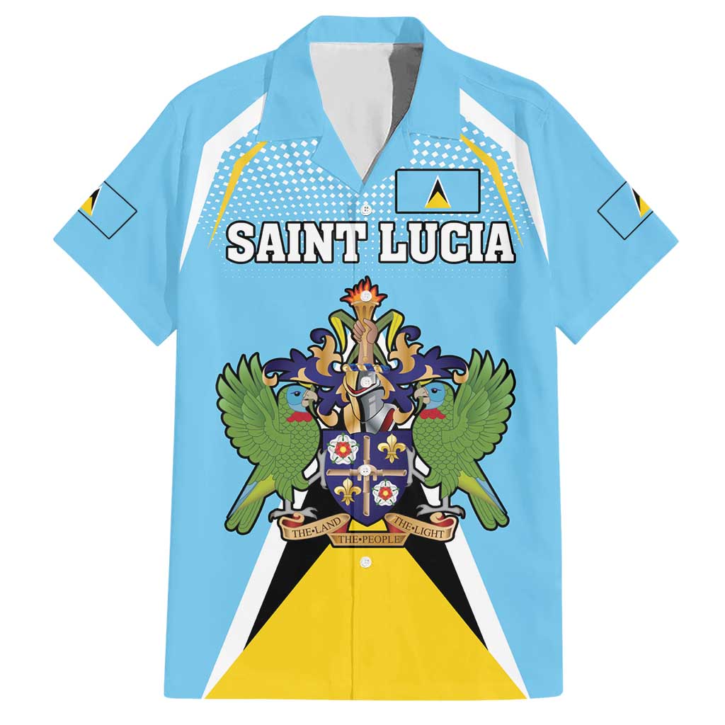 Personalized Saint Lucia Coat Of Arms Hawaiian Shirt Sent Lisi Flag Style - Wonder Print Shop