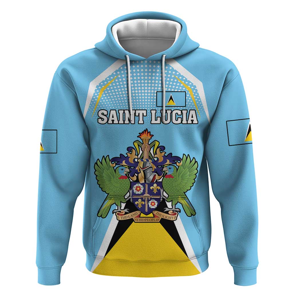 Personalized Saint Lucia Coat Of Arms Hoodie Sent Lisi Flag Style - Wonder Print Shop