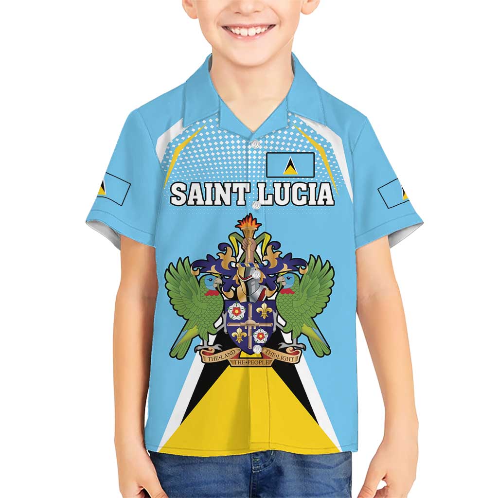 Personalized Saint Lucia Coat Of Arms Kid Hawaiian Shirt Sent Lisi Flag Style - Wonder Print Shop