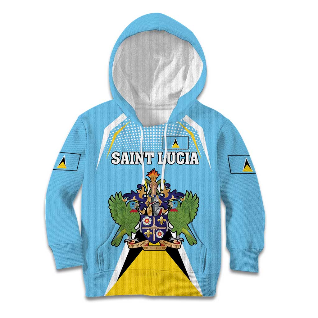 Personalized Saint Lucia Coat Of Arms Kid Hoodie Sent Lisi Flag Style - Wonder Print Shop