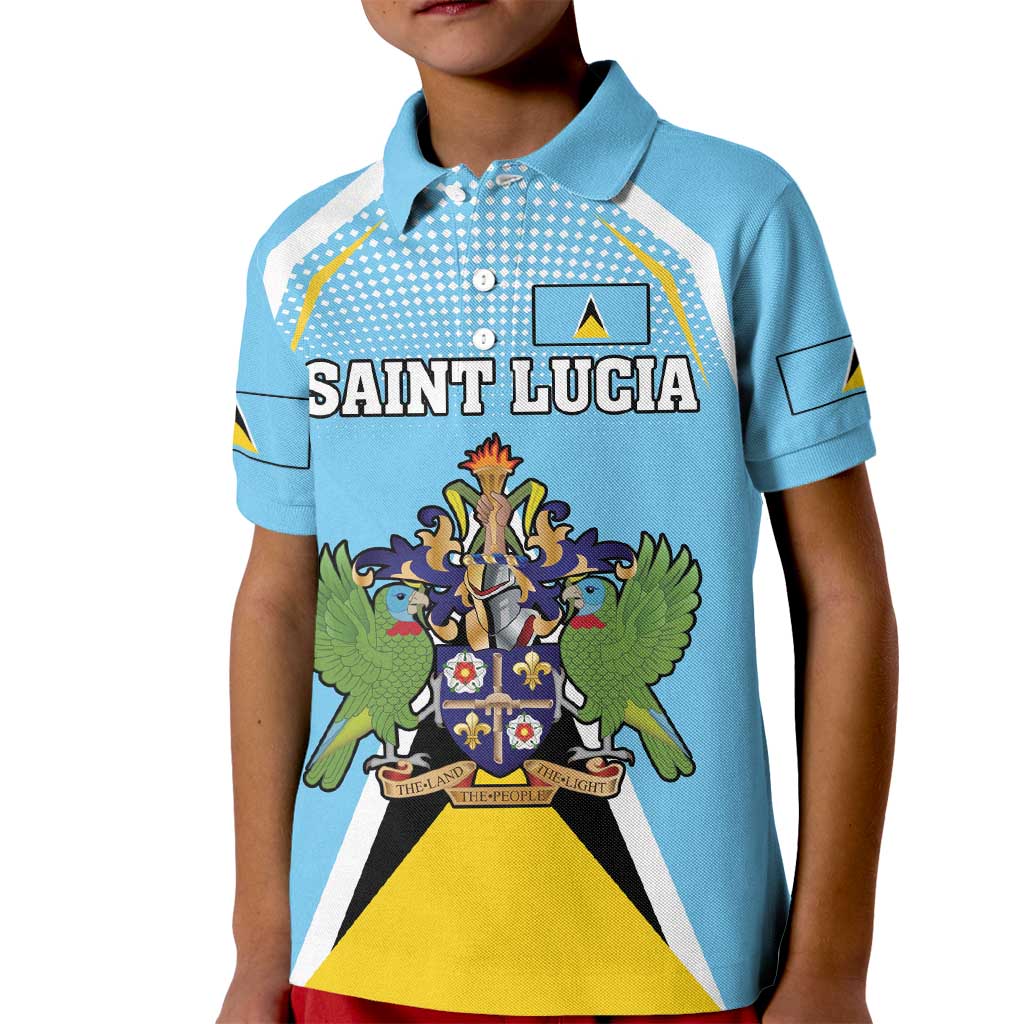 Personalized Saint Lucia Coat Of Arms Kid Polo Shirt Sent Lisi Flag Style - Wonder Print Shop