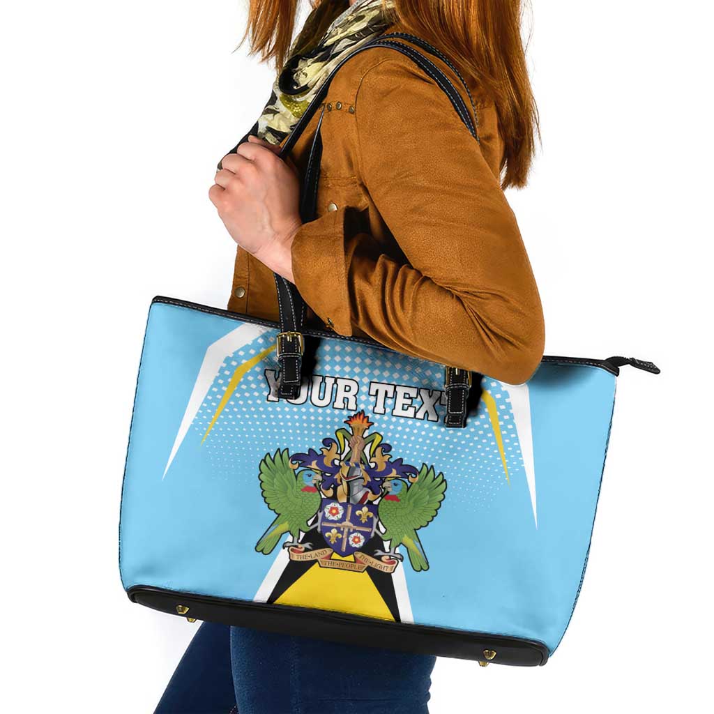 Personalized Saint Lucia Coat Of Arms Leather Tote Bag Sent Lisi Flag Style - Wonder Print Shop