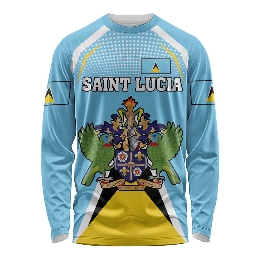 Personalized Saint Lucia Coat Of Arms Long Sleeve Shirt Sent Lisi Flag Style - Wonder Print Shop