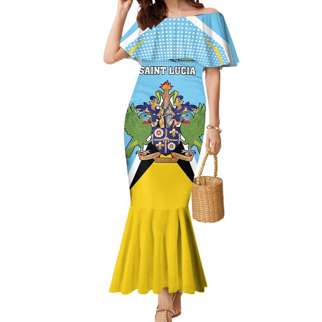 Personalized Saint Lucia Coat Of Arms Mermaid Dress Sent Lisi Flag Style - Wonder Print Shop