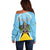 Personalized Saint Lucia Coat Of Arms Off Shoulder Sweater Sent Lisi Flag Style - Wonder Print Shop