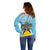 Personalized Saint Lucia Coat Of Arms Off Shoulder Sweater Sent Lisi Flag Style - Wonder Print Shop