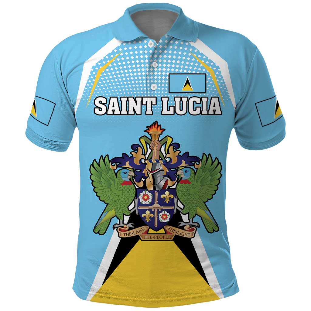 Personalized Saint Lucia Coat Of Arms Polo Shirt Sent Lisi Flag Style - Wonder Print Shop