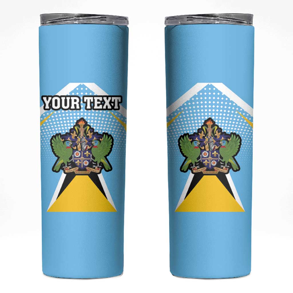 Personalized Saint Lucia Coat Of Arms Skinny Tumbler Sent Lisi Flag Style - Wonder Print Shop