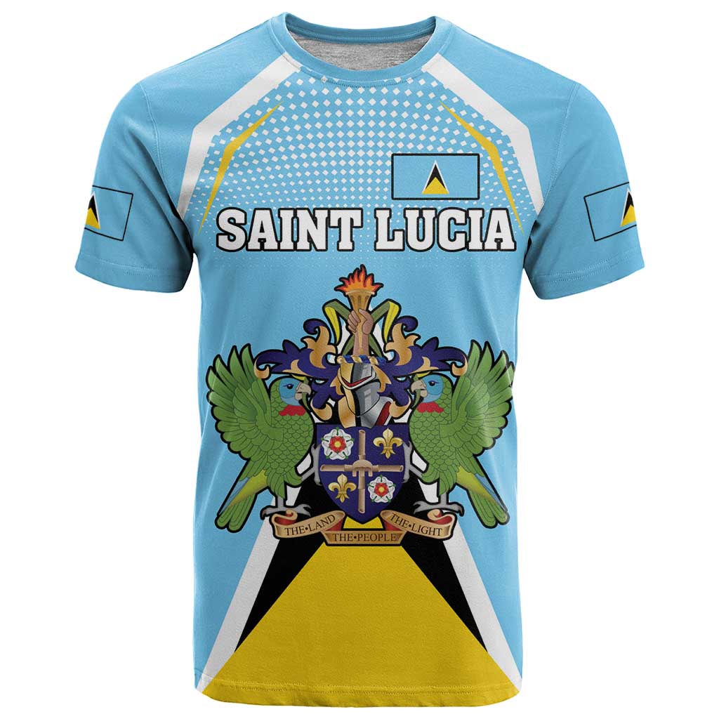 Personalized Saint Lucia Coat Of Arms T Shirt Sent Lisi Flag Style - Wonder Print Shop