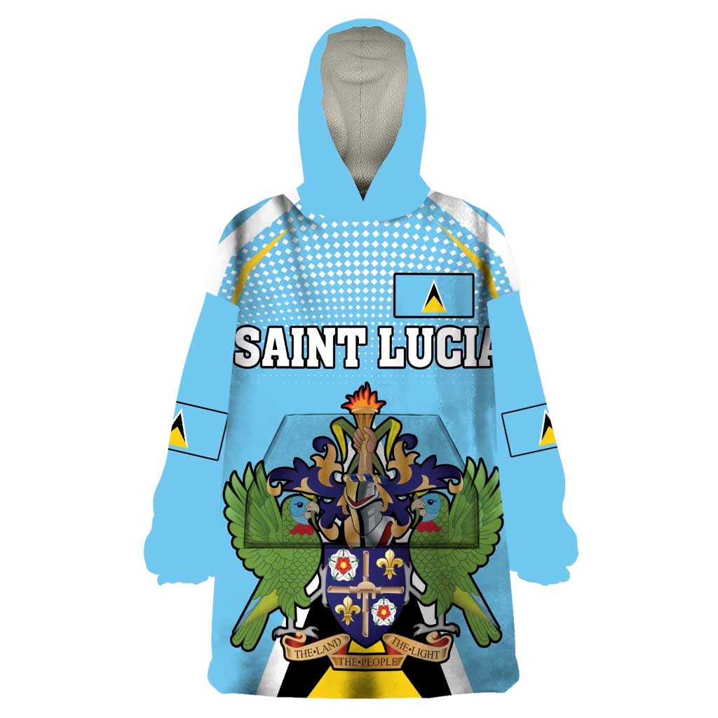 Personalized Saint Lucia Coat Of Arms Wearable Blanket Hoodie Sent Lisi Flag Style - Wonder Print Shop