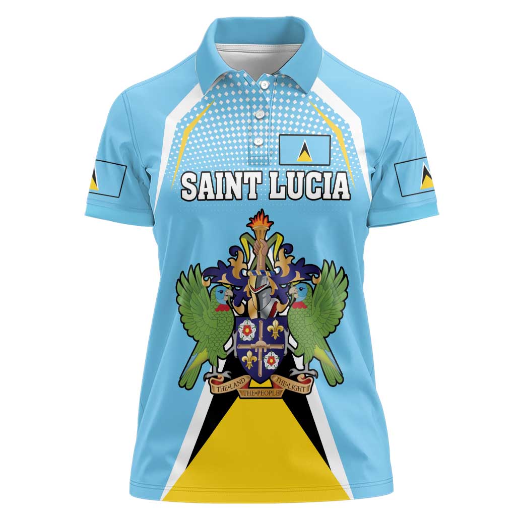 Personalized Saint Lucia Coat Of Arms Women Polo Shirt Sent Lisi Flag Style - Wonder Print Shop