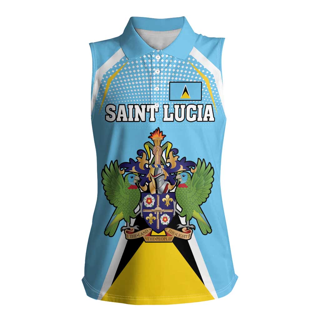 Personalized Saint Lucia Coat Of Arms Women Sleeveless Polo Shirt Sent Lisi Flag Style - Wonder Print Shop