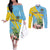 Saint Lucia Rosa Rubiginosa Couples Matching Off The Shoulder Long Sleeve Dress and Long Sleeve Button Shirt With Sent Lisi Parrot