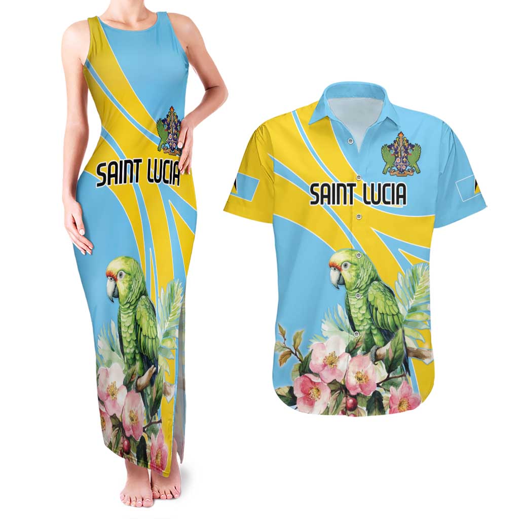 Saint Lucia Rosa Rubiginosa Couples Matching Tank Maxi Dress and Hawaiian Shirt With Sent Lisi Parrot - Wonder Print Shop