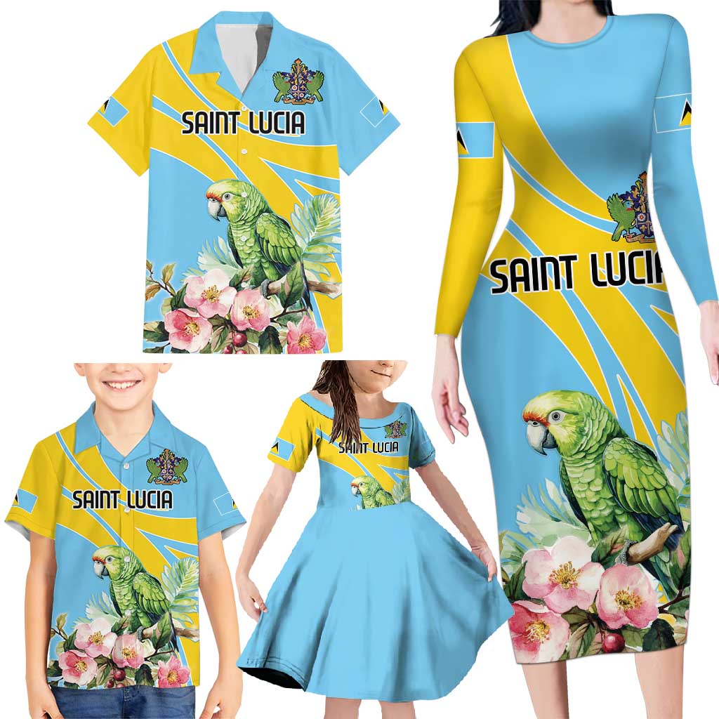 Saint Lucia Rosa Rubiginosa Family Matching Long Sleeve Bodycon Dress and Hawaiian Shirt With Sent Lisi Parrot - Wonder Print Shop