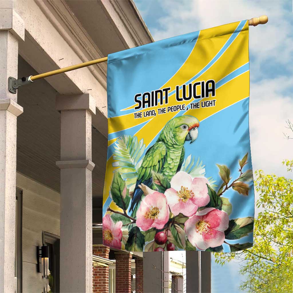 Saint Lucia Rosa Rubiginosa Garden Flag With Sent Lisi Parrot - Wonder Print Shop