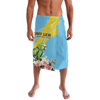 Blue parrot graphic print knee-length shorts with elastic waistband, front view