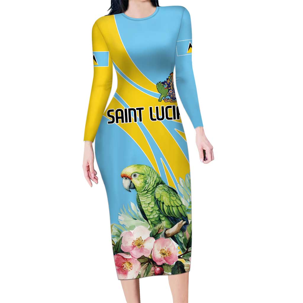 Saint Lucia Rosa Rubiginosa Long Sleeve Bodycon Dress With Sent Lisi Parrot - Wonder Print Shop