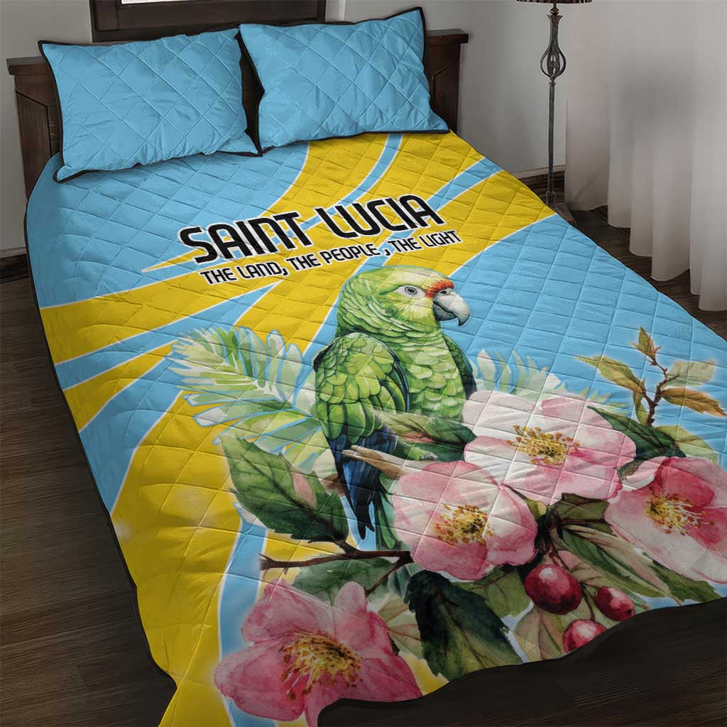 Saint Lucia Rosa Rubiginosa Quilt Bed Set With Sent Lisi Parrot - Wonder Print Shop