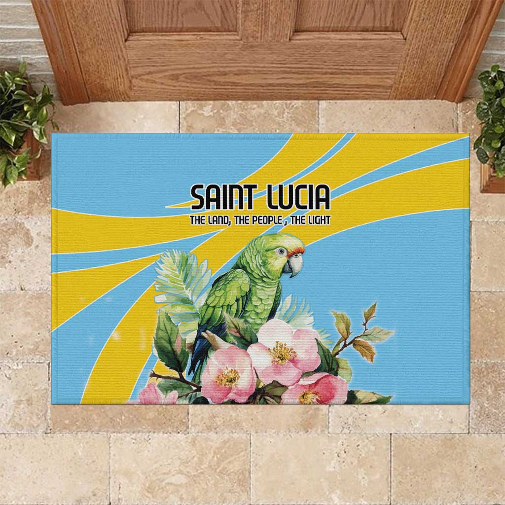 Saint Lucia Rosa Rubiginosa Rubber Doormat With Sent Lisi Parrot - Wonder Print Shop