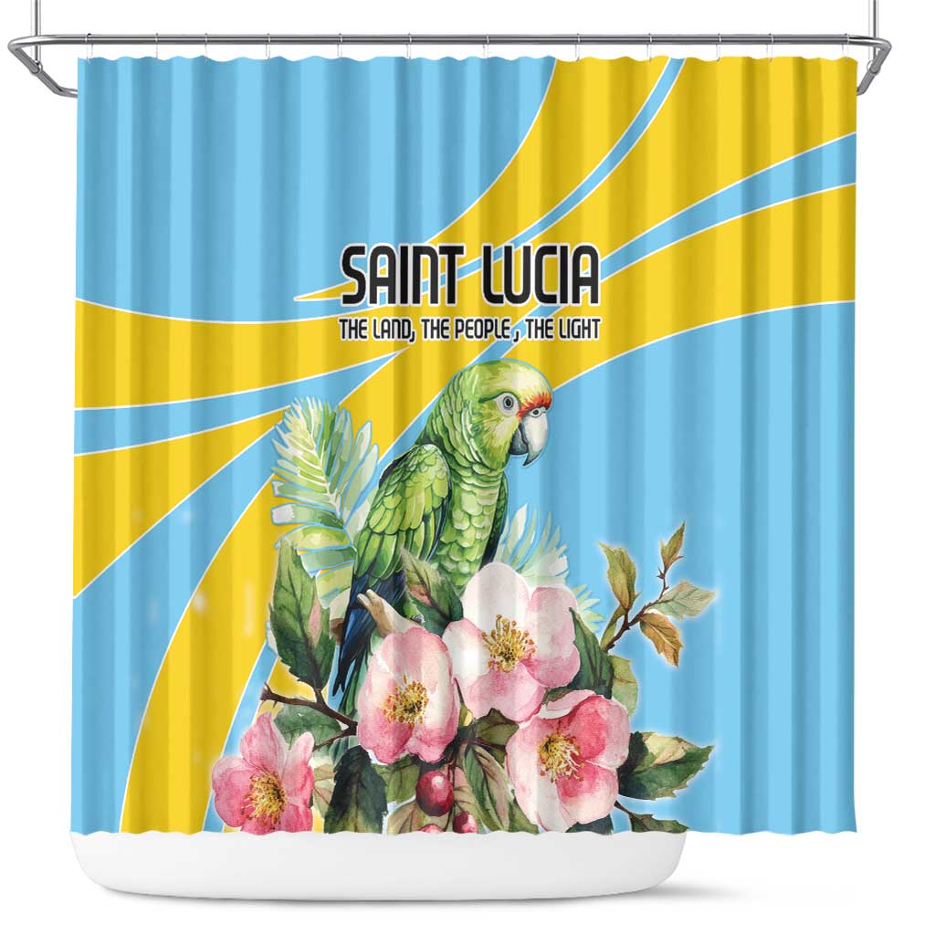 Saint Lucia Rosa Rubiginosa Shower Curtain With Sent Lisi Parrot