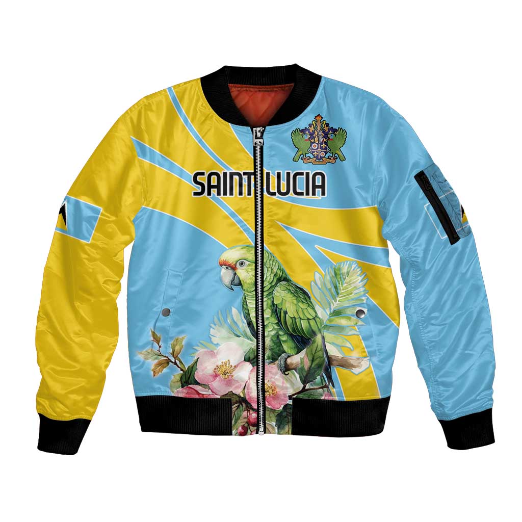 Saint Lucia Rosa Rubiginosa Sleeve Zip Bomber Jacket With Sent Lisi Parrot - Wonder Print Shop