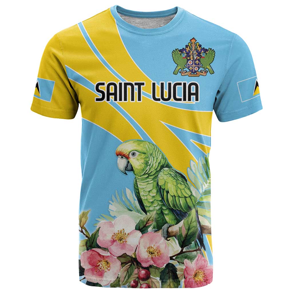 Saint Lucia Rosa Rubiginosa T Shirt With Sent Lisi Parrot - Wonder Print Shop