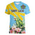 Saint Lucia Rosa Rubiginosa Women V-Neck T-Shirt With Sent Lisi Parrot - Wonder Print Shop