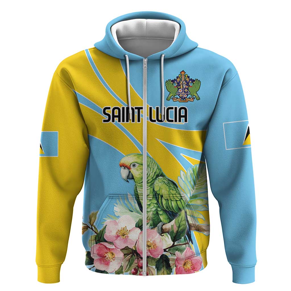 Saint Lucia Rosa Rubiginosa Zip Hoodie With Sent Lisi Parrot - Wonder Print Shop