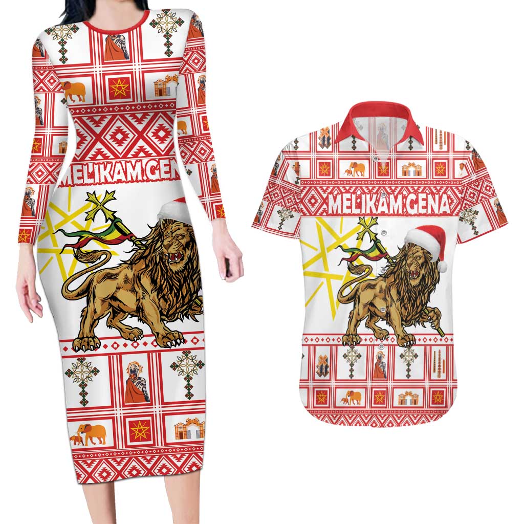 Personalized Ethiopia Christmas Couples Matching Long Sleeve Bodycon Dress and Hawaiian Shirt Lion of Judah - Melikam Gena! - Wonder Print Shop