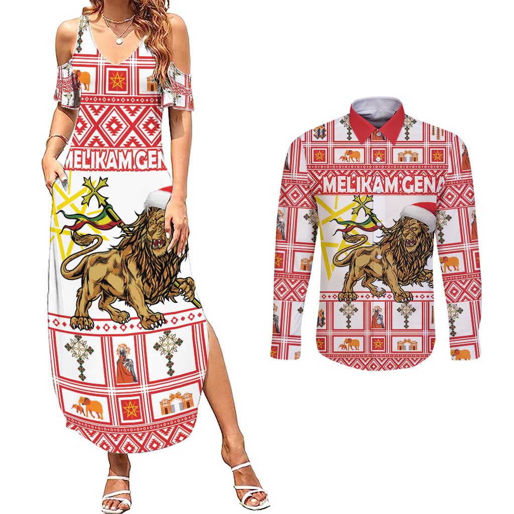 Personalized Ethiopia Christmas Couples Matching Summer Maxi Dress and Long Sleeve Button Shirt Lion of Judah - Melikam Gena! - Wonder Print Shop