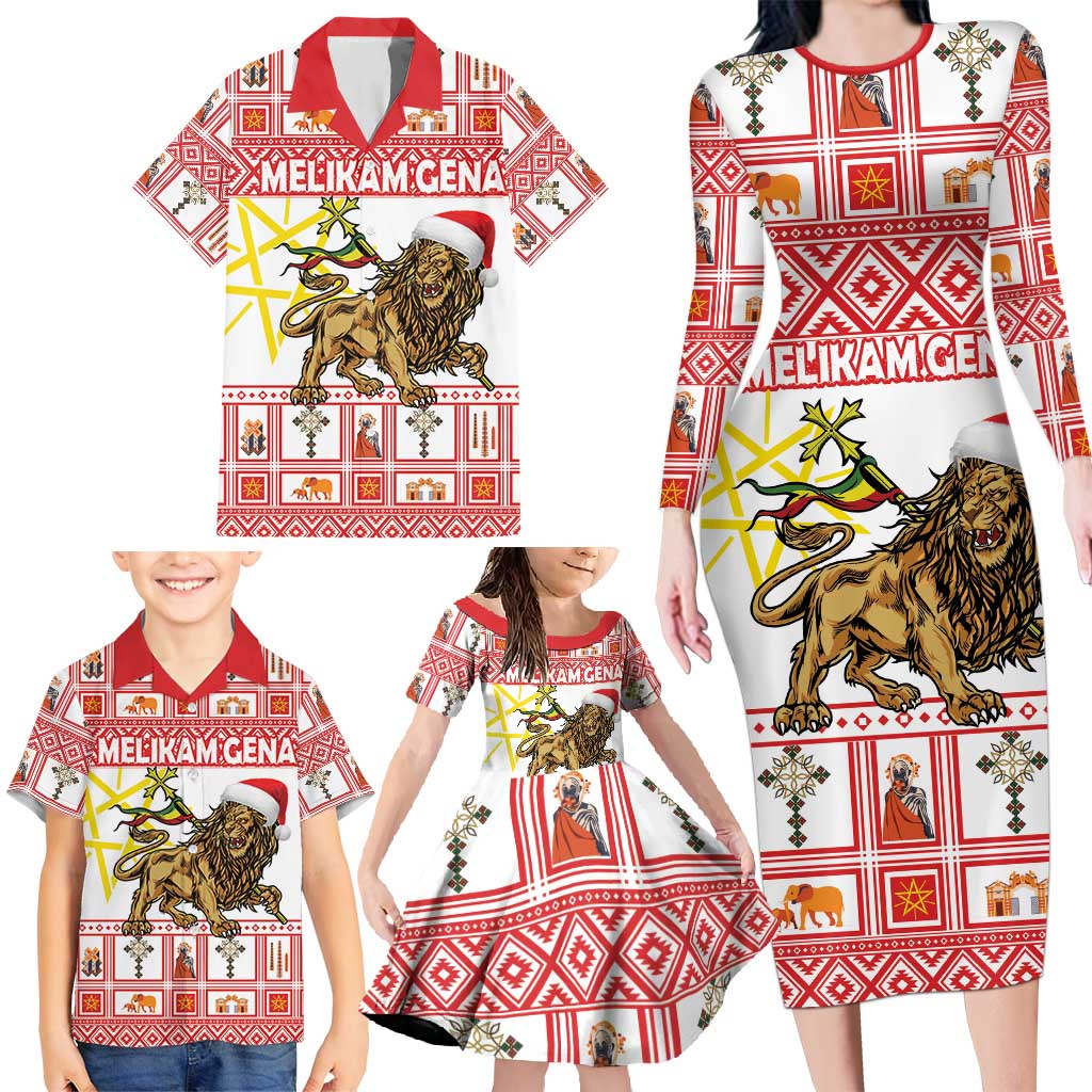 Personalized Ethiopia Christmas Family Matching Long Sleeve Bodycon Dress and Hawaiian Shirt Lion of Judah - Melikam Gena! - Wonder Print Shop