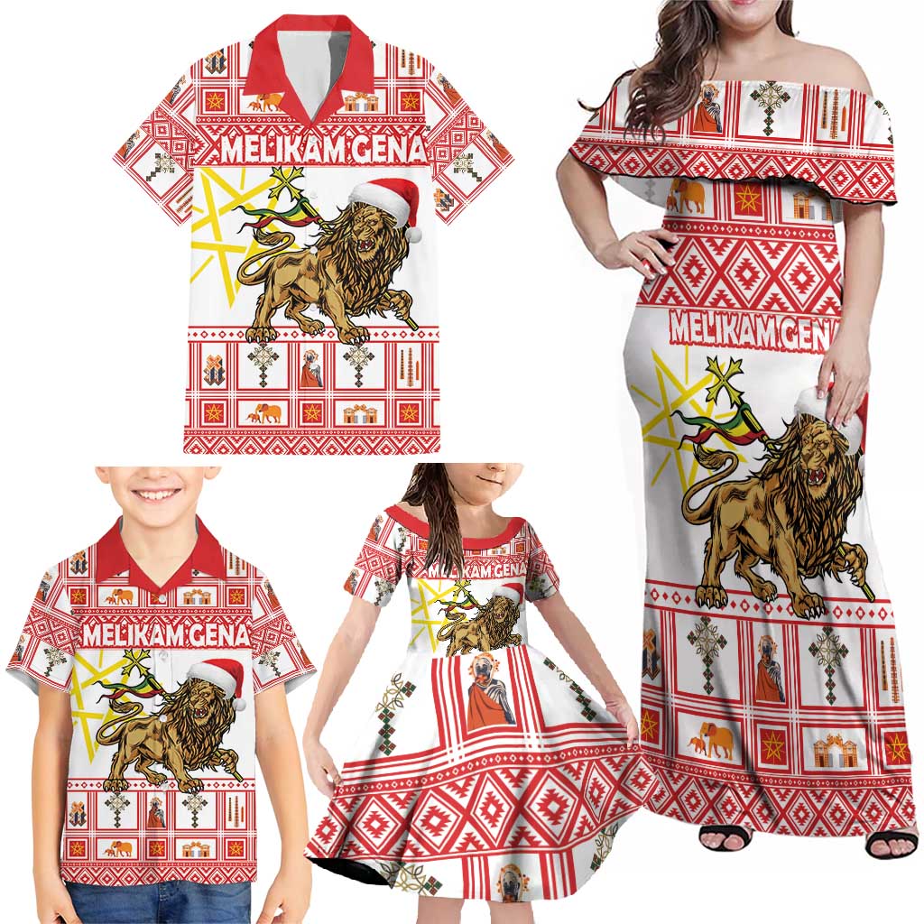 Personalized Ethiopia Christmas Family Matching Off Shoulder Maxi Dress and Hawaiian Shirt Lion of Judah - Melikam Gena!