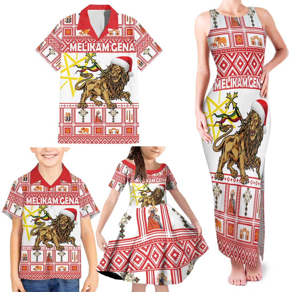 Personalized Ethiopia Christmas Family Matching Tank Maxi Dress and Hawaiian Shirt Lion of Judah - Melikam Gena!