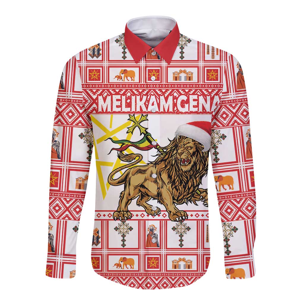 Personalized Ethiopia Christmas Long Sleeve Button Shirt Lion of Judah - Melikam Gena!