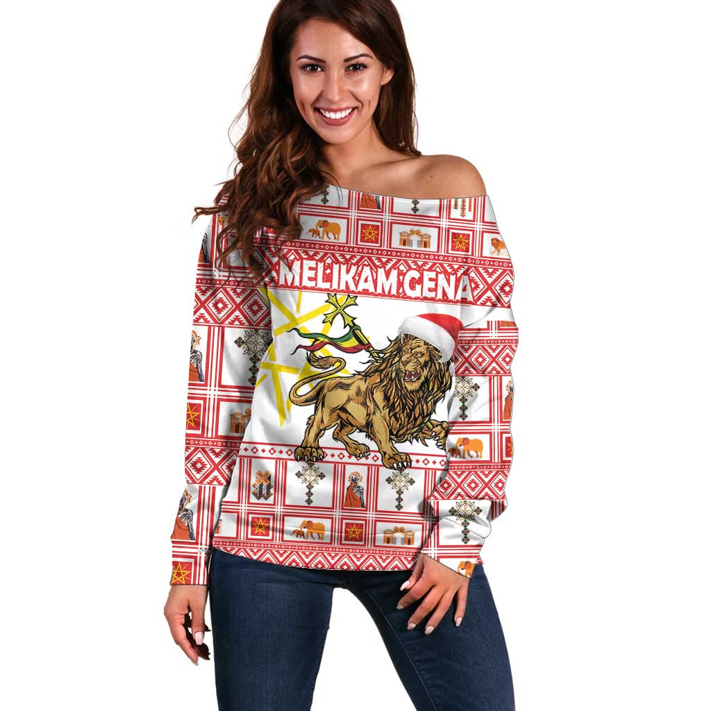 Personalized Ethiopia Christmas Off Shoulder Sweater Lion of Judah - Melikam Gena!